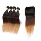 4 Bundles 1B/4/27 Ombre Brazilian Straight Human Remy Hair Weave With 4x4 Lace Closure
