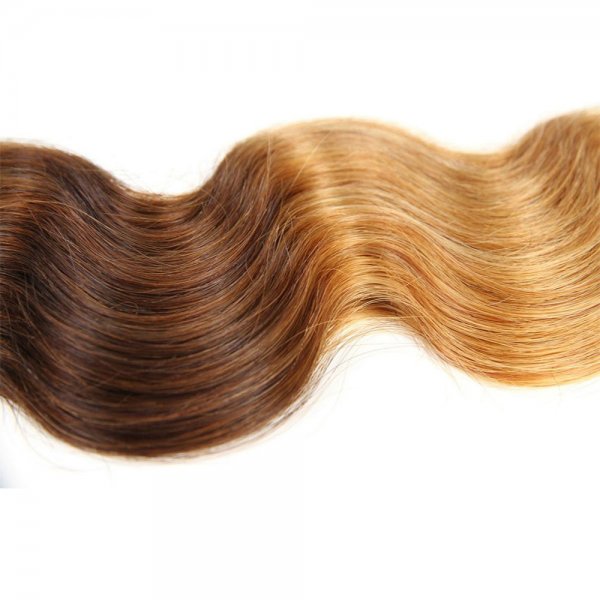 3 Bundles 1B/4/27 Ombre Brazilian Body Wave Human Remy Hair Weave With 4x4 Lace Closure