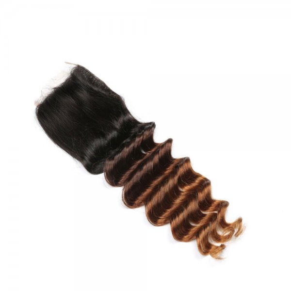 Ombre 1B/4/27 4x4 Lace Closure Deep Wave Human Brazilian Remy Hair