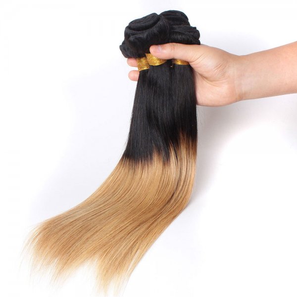 3 Bundles 1B/27 Ombre Brazilian Straight Human Remy Hair Weave