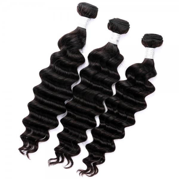8A 3 Bundles Brazilian Deep Wave Virgin Human Remy Hair Weave With 4x4 Lace Closure
