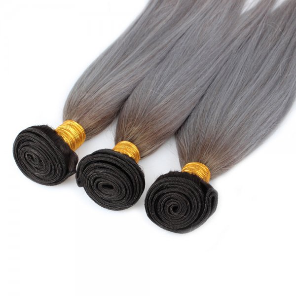 1 Bundle 1B/Grey Ombre Brazilian Straight Human Remy Hair Weave