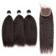 8A 3 Bundles Brazilian Kinky Straight Virgin Human Remy Hair Weave With 4x4 Lace Closure