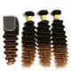 3 Bundles 1B/27 Ombre Brazilian Deep Wave Human Remy Hair Weave With 4x4 Lace Closure