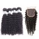 8A 4 Bundles Brazilian Deep Curly Virgin Human Remy Hair Weave With 4x4 Lace Closure