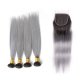 4 Bundles 1B/Grey Ombre Brazilian Straight Human Remy Hair Weave With 4x4 Lace Closure