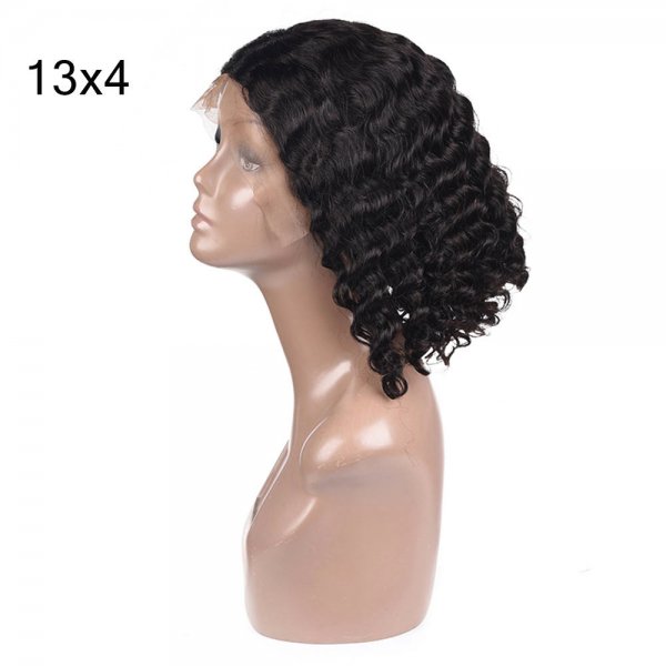 Short Human Hair Lace Front Bob Wigs Brazilian Deep Wave Remy Virgin Hair With Bangs