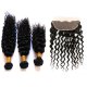 7A 3 Bundles Brazilian Deep Curly Virgin Human Remy Hair Weave With 13x4 Lace Frontal Closure