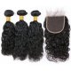 7A 3 Bundles Brazilian Natural Wave Virgin Human Remy Hair Weave With 4x4 Lace Closure