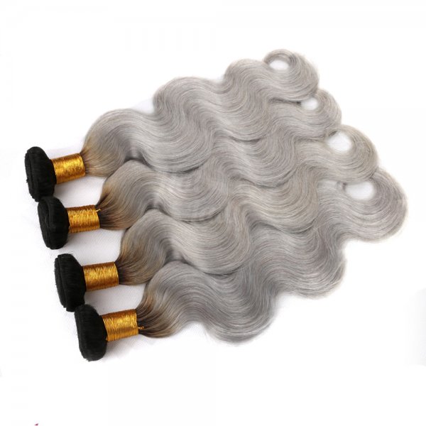 4 Bundles 1B/Grey Ombre Brazilian Body Wave Human Remy Hair Weave