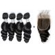8A 4 Bundles Brazilian Loose Wave Virgin Human Remy Hair Weave With 4x4 Lace Closure