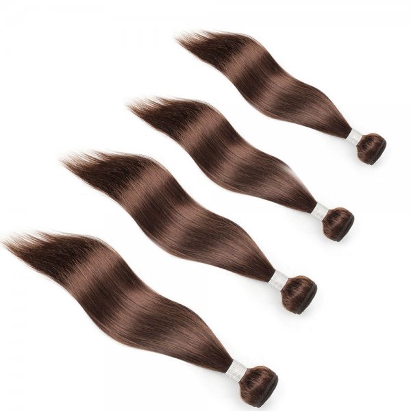 4 Bundles Dyed Straight Brazilian Hair Extensions #6 Light Brown