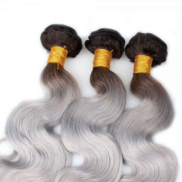 4 Bundles 1B/Grey Ombre Brazilian Body Wave Human Remy Hair Weave
