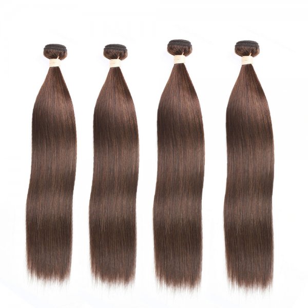 4 Bundles Dyed Straight Brazilian Hair Extensions #4 Chocolate Brown