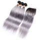 3 Bundles 1B/Grey Ombre Brazilian Straight Human Remy Hair Weave With 4x4 Lace Closure