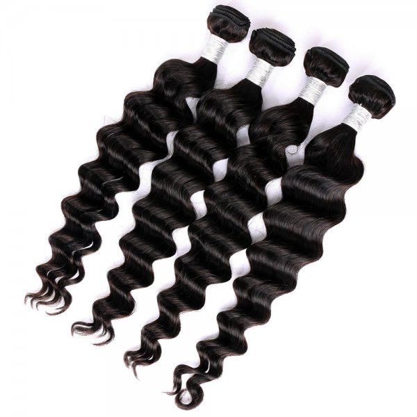 8A 3 Bundles Brazilian Loose Deep Virgin Human Remy Hair Weave With 4x4 Lace Closure
