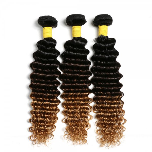 3 Bundles 1B/27 Ombre Brazilian Deep Wave Human Remy Hair Weave