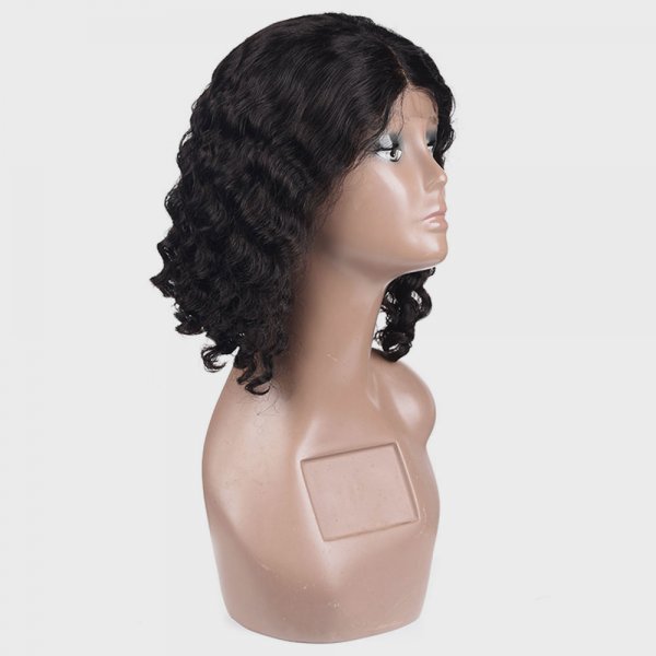 Short Human Hair Lace Front Bob Wigs Brazilian Deep Wave Remy Virgin Hair With Bangs