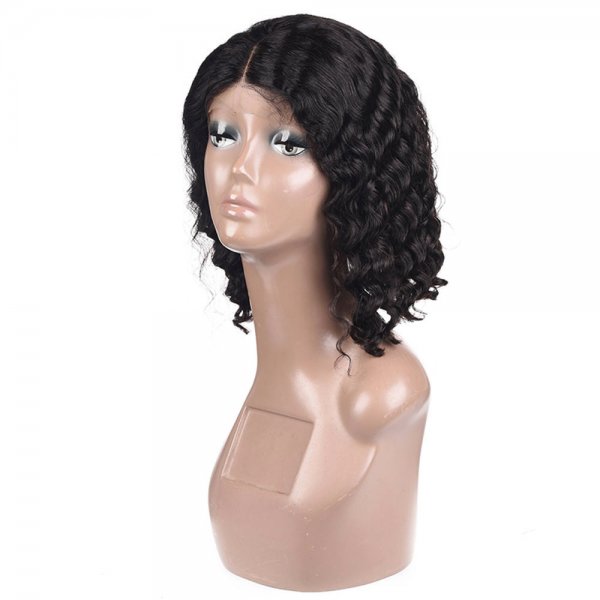 Short Human Hair Lace Front Bob Wigs Brazilian Deep Wave Remy Virgin Hair With Bangs